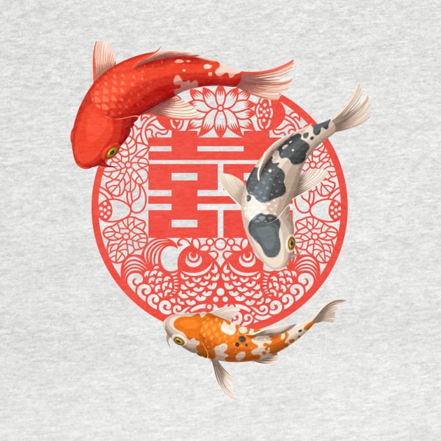 Double Happiness Koi Fish Bright Red and Orange - Hong Kong Retro by CRAFTY BITCH